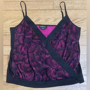 BEBE Black Lace over Pink Lining Spaghetti Strap Surplice Dressy Evening Top